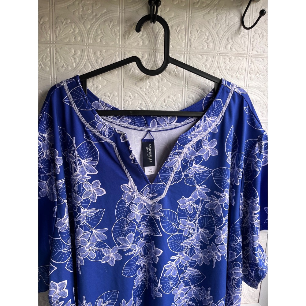 Swimsuits For All Swim 365 Blue and white floral coverup plus size 30 NWOT - Picture 3 of 5
